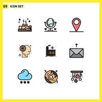 Universal Icon Symbols Group of 9 Modern Filledline Flat Colors of mail business location factory brain Editable Vector Design Elements