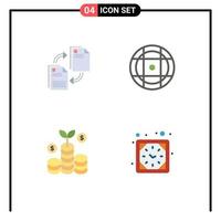 Set of 4 Vector Flat Icons on Grid for sharing investment document equipment clock Editable Vector Design Elements