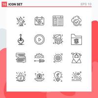 Pack of 16 creative Outlines of game checklist computer cloud tick Editable Vector Design Elements