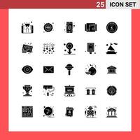 Modern Set of 25 Solid Glyphs and symbols such as songs music shopping media spy Editable Vector Design Elements