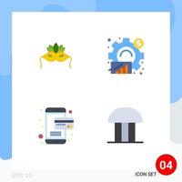 4 Thematic Vector Flat Icons and Editable Symbols of mask card mardigras business payment Editable Vector Design Elements