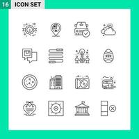 Outline Pack of 16 Universal Symbols of sun cloudy location cloud done Editable Vector Design Elements