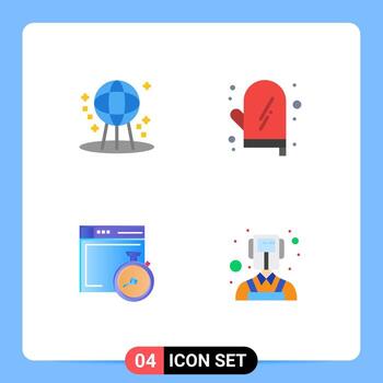 Mobile Interface Flat Icon Set of 4 Pictograms of astronomy brower world glove computing Editable Vector Design Elements