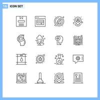User Interface Pack of 16 Basic Outlines of safety resources no fire location hr Editable Vector Design Elements