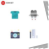 Set of 4 Vector Flat Icons on Grid for shirt photography uniform camera pen Editable Vector Design Elements