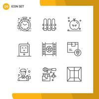 Group of 9 Outlines Signs and Symbols for box movie thanksgiving media radio Editable Vector Design Elements