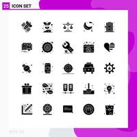 Solid Glyph Pack of 25 Universal Symbols of night cresent nature moon law Editable Vector Design Elements