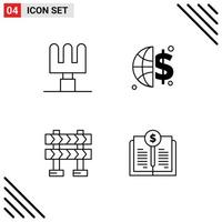 Mobile Interface Line Set of 4 Pictograms of rake book value global invesment barrier investment Editable Vector Design Elements