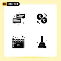 Universal Solid Glyphs Set for Web and Mobile Applications communication euro message currency movie Editable Vector Design Elements