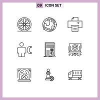 Universal Icon Symbols Group of 9 Modern Outlines of finance business print info call Editable Vector Design Elements