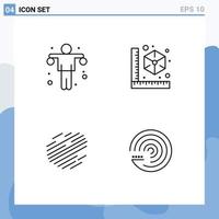 Pack of 4 Modern Filledline Flat Colors Signs and Symbols for Web Print Media such as dumbbell coin sport model crypto currency Editable Vector Design Elements