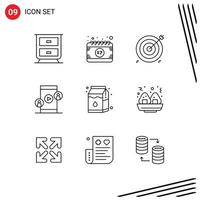 9 User Interface Outline Pack of modern Signs and Symbols of package video business technology business Editable Vector Design Elements