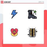 Mobile Interface Filledline Flat Color Set of 4 Pictograms of power wedding shose diamond fall Editable Vector Design Elements
