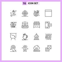 Set of 16 Vector Outlines on Grid for bag day growth clover wireframe Editable Vector Design Elements