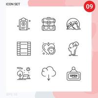 Set of 9 Vector Outlines on Grid for ui essential hiking basic mountain Editable Vector Design Elements