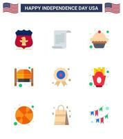Group of 9 Flats Set for Independence day of United States of America such as independece entrance cake day doors Editable USA Day Vector Design Elements