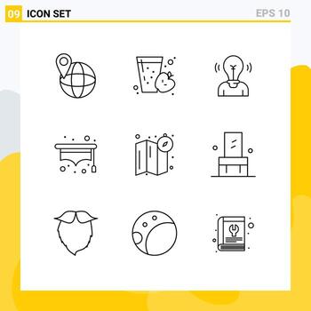 9 Outline concept for Websites Mobile and Apps map compass idea student hat Editable Vector Design Elements