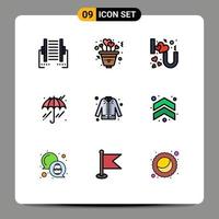 9 Universal Filledline Flat Colors Set for Web and Mobile Applications coat rain romance weather you Editable Vector Design Elements