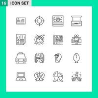 Mobile Interface Outline Set of 16 Pictograms of data open salon travel open beauty and spa Editable Vector Design Elements