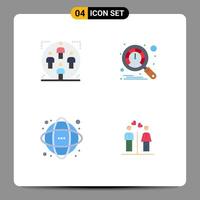 Set of 4 Modern UI Icons Symbols Signs for user database man performance network Editable Vector Design Elements