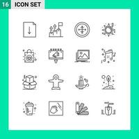 Modern Set of 16 Outlines and symbols such as ladies sun army rise target Editable Vector Design Elements