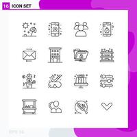 Group of 16 Modern Outlines Set for message smartphone shop mobile app Editable Vector Design Elements