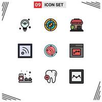 9 iconos creativos signos y símbolos modernos de univers rss ubicación tienda de noticias elementos de diseño vectorial editables vector