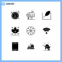 conjunto de 9 iconos de interfaz de usuario modernos símbolos signos para tecnología hoja de copo de nieve naturaleza acción de gracias elementos de diseño vectorial editables vector