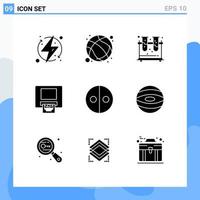 Pictogram Set of 9 Simple Solid Glyphs of equality cash sport atm flask Editable Vector Design Elements