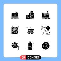 9 Creative Icons Modern Signs and Symbols of cart hardware valentine fan casing Editable Vector Design Elements