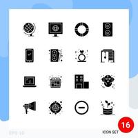 Editable Vector Line Pack of 16 Simple Solid Glyphs of payment cash lifebuoy iphone mobile Editable Vector Design Elements