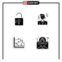 4 Creative Icons Modern Signs and Symbols of unlock chart businessman man graph Editable Vector Design Elements