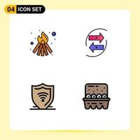 Group of 4 Modern Filledline Flat Colors Set for bonfire internet chang exchang protect Editable Vector Design Elements