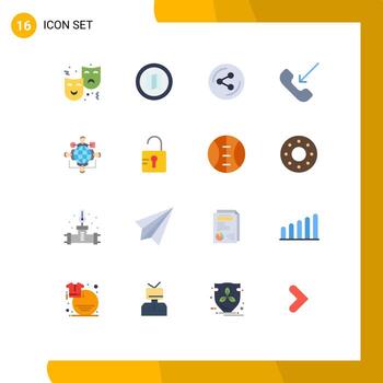 Modern Set of 16 Flat Colors and symbols such as logic function share phone mobile Editable Pack of Creative Vector Design Elements