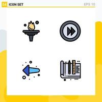 Editable Vector Line Pack of 4 Simple Filledline Flat Colors of career back training multimedia architect Editable Vector Design Elements