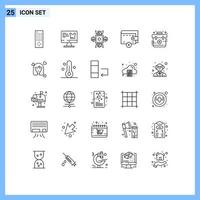 Modern Set of 25 Lines Pictograph of first aid cpu wallet delete Editable Vector Design Elements