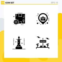 User Interface Pack of 4 Basic Solid Glyphs of box laboratory research settings map science experiment Editable Vector Design Elements