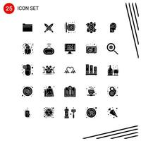 Group of 25 Solid Glyphs Signs and Symbols for skill science board energy hospital Editable Vector Design Elements