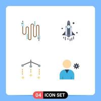 Set of 4 Vector Flat Icons on Grid for audio mobile communication space controls Editable Vector Design Elements