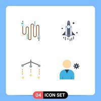 conjunto de 4 iconos planos vectoriales en cuadrícula para controles de espacio de comunicación móvil de audio elementos de diseño vectorial editables vector