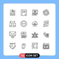 Universal Icon Symbols Group of 16 Modern Outlines of activities productivity heart processing efficiency Editable Vector Design Elements