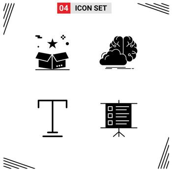 Mobile Interface Solid Glyph Set of 4 Pictograms of box inspiration package creative text Editable Vector Design Elements