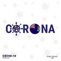 islas vírgenes reino unido coronavirus tipografía covid19 bandera del país quédese en casa manténgase saludable cuide su propia salud vector