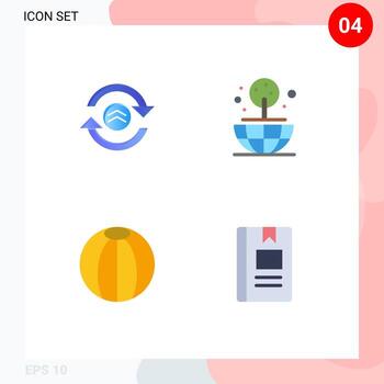 Set of 4 Vector Flat Icons on Grid for arrow beach ball computing world book Editable Vector Design Elements