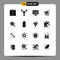 Modern Set of 16 Solid Glyphs Pictograph of sweets lollipop process candy shopping Editable Vector Design Elements