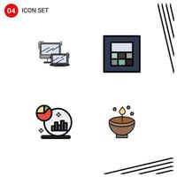 Filledline Flat Color Pack of 4 Universal Symbols of computer grown macbook wireframe celebrate Editable Vector Design Elements