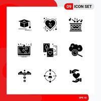 Modern Set of 9 Solid Glyphs Pictograph of card love drum lcd display Editable Vector Design Elements