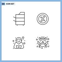 Stock Vector Icon Pack of 4 Line Signs and Symbols for copier hacker products percent emots Editable Vector Design Elements