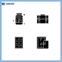 4 Thematic Vector Solid Glyphs and Editable Symbols of gym portfolio vitamins case safe Editable Vector Design Elements