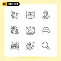 conjunto de 9 iconos de interfaz de usuario modernos símbolos signos de dinero megáfono publicidad comercial lámpara elementos de diseño vectorial editables vector